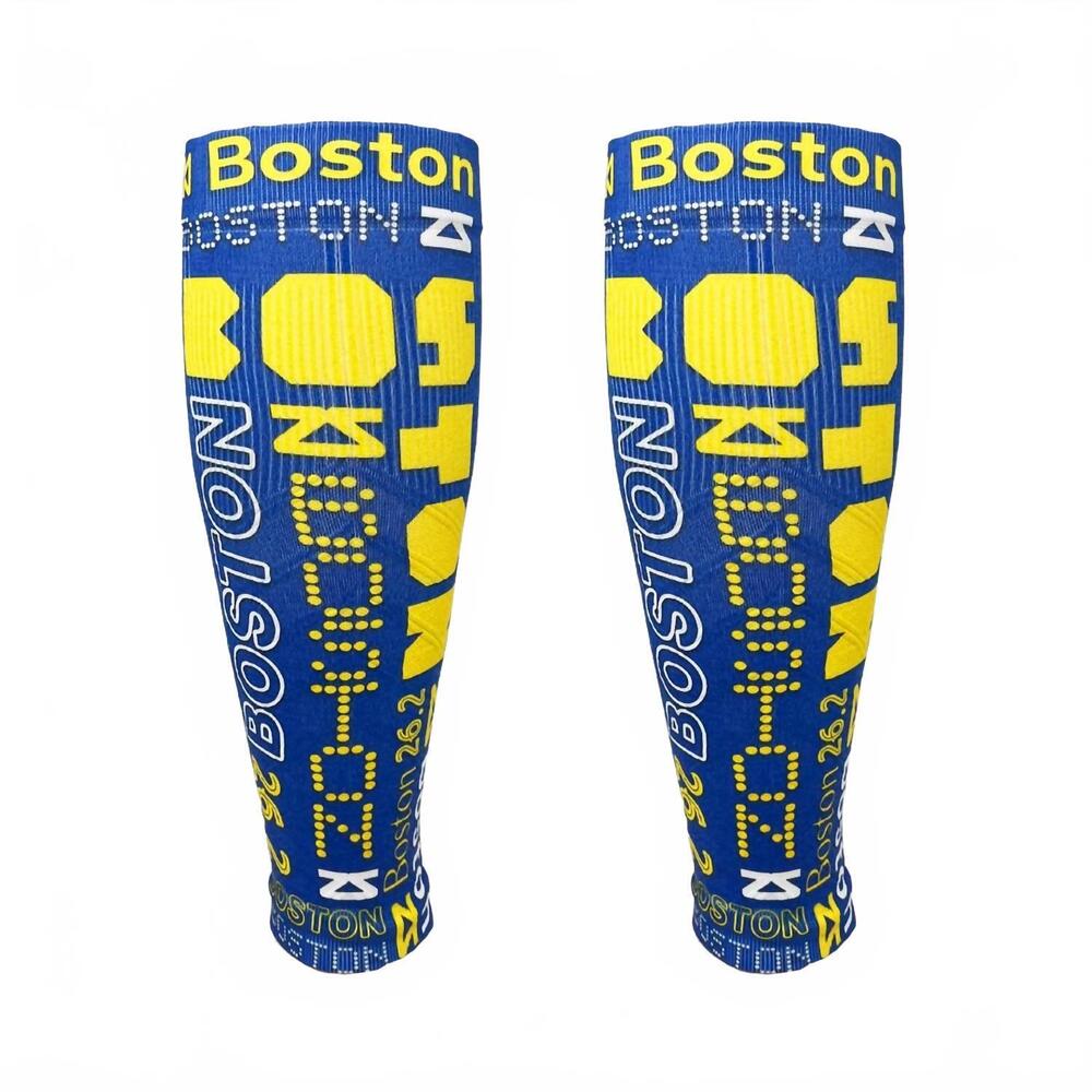 NEW ZENSAH unisex - print compression leg sleeves in boston blue and yellow/whit